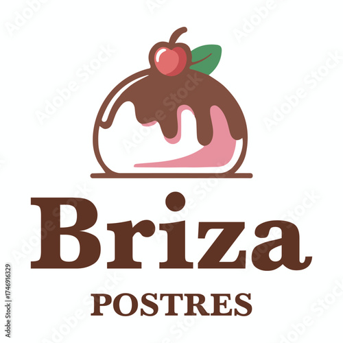 Briza postres delicious chocolate drizzled dessert with cherry and leaf logo