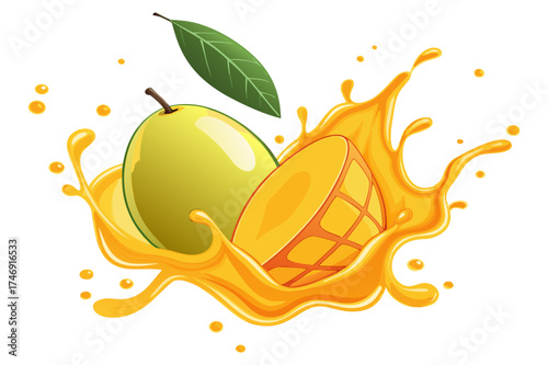 Sweet Mango with Leaf and Juice Burst