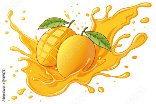 Fresh Mango Splash Vector Illustration