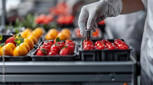 Workers performing quality control on automated packaging machines for frozen meals, food and beverage industry, hygiene, efficiency