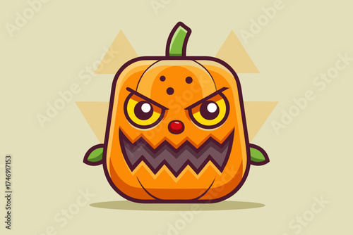 tall pumpkin with triangular eyes jagged mouth