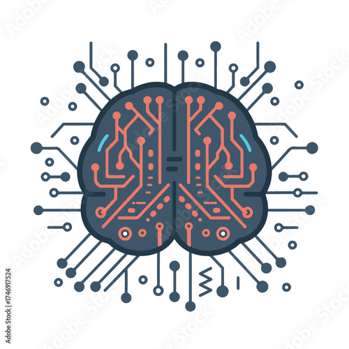 Abstract digital brain with glowing circuits and connections representing artificial intelligence and technology