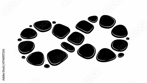 Abstract infinity symbol design made of smooth stones, symbolizing endless possibilities and balance for wellness and mindfulness concepts