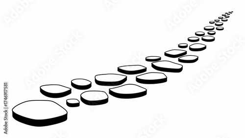 Follow the path with stepping stones, a journey forward, progress with guidance, a trail of milestones, a walk to success and achievement