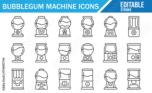 Bubblegum Machine Icon Set in Minimalistic Line Art Style