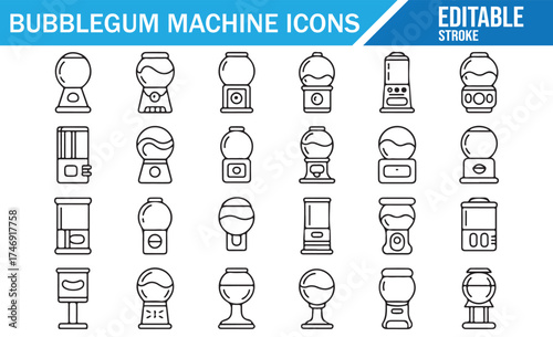 Collection of Gumball Machine Icons with Editable Outline