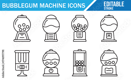 Set of Outline Bubblegum Machine Icons in Editable Stroke