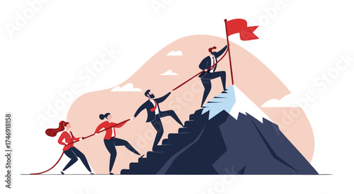 Teamwork and collaboration to reach the summit and achieve success.


