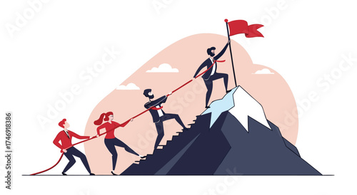 Teamwork and collaboration to reach the summit and achieve success.

