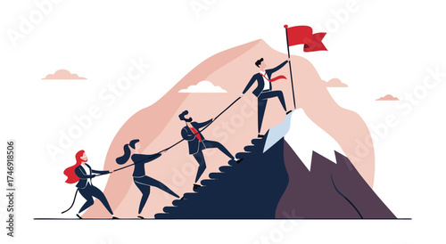 Teamwork and collaboration to reach the summit and achieve success.

