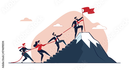 Teamwork and collaboration to reach the summit and achieve success.

