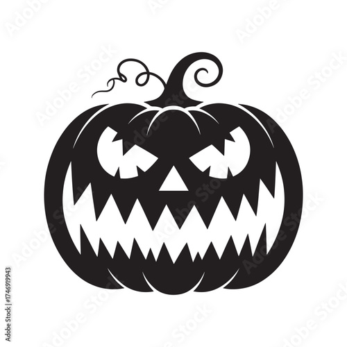 Spooky black silhouette of a jack o lantern with a scary face and jagged teeth