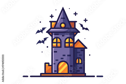 narrow tower icon with cracked roof glowing