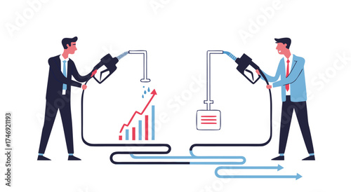 Businessmen fueling financial growth and market analysis.


