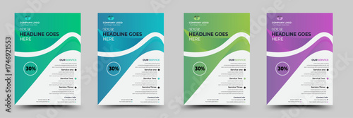Simple creative corporate business flyer design template or brochure design, 4 variant color, natural shape, layout.