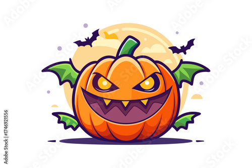 pumpkin with spooky grin jagged teeth tiny face