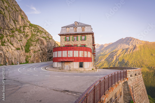 Belvédère Hotel on Furka Pass, Swiss Alps at Sunset