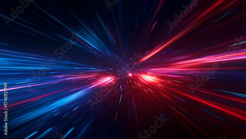 3-D render abstract background with blue and red glowing light motion