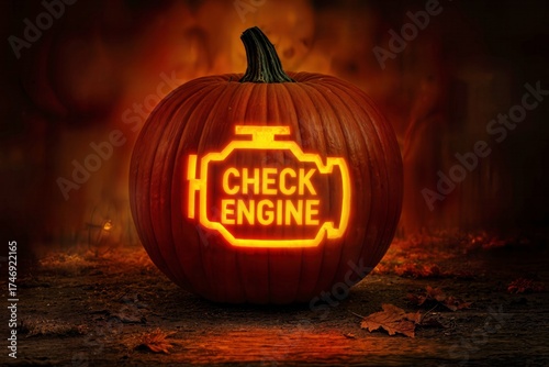 Check Engine Pumpkin Lantern – Automotive Halloween Jack O Lantern