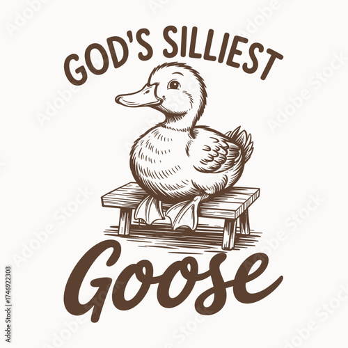 Gods Silliest Goose Funny Duck T Shirt Graphic Design Cute Waterfowl Animal Slogan Vintage Sketch