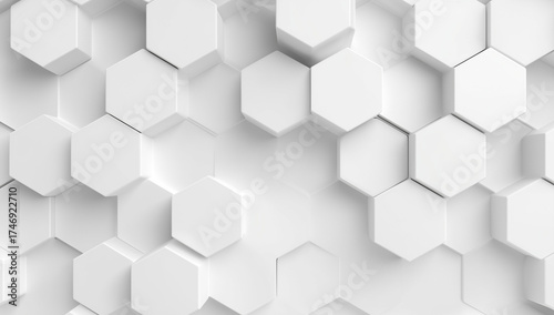 White geometric hexagonal honeycomb shape texture background 3d copy space
