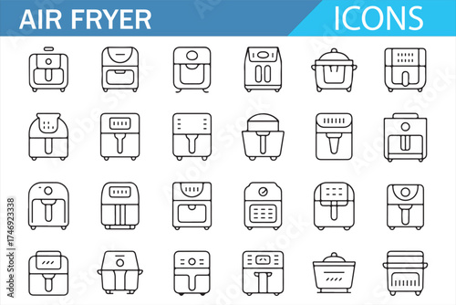 Air Fryer Technology Icons - Set of Vector Drawings for Cooking Devices