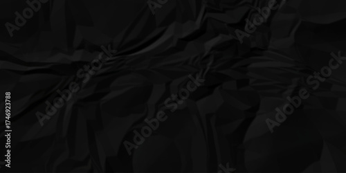 Crumple crushed aged black obsolete rumple craft design. wrinkle ripped creased black crumple aged closeup recycled document grunge paper background.	
