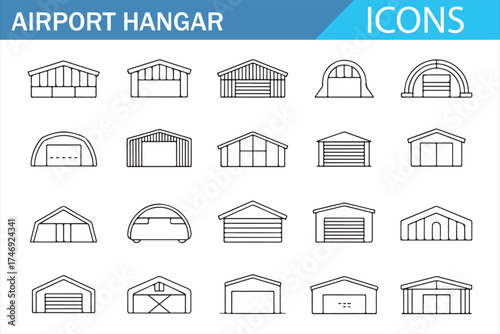 Modern Hangar Design Icons - Airport Hangar Structure Outline