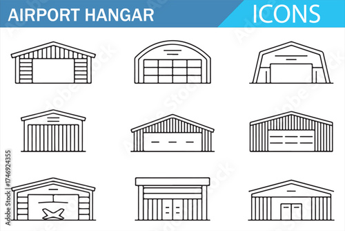 Vector Hangar Icons - Illustrations of Aircraft Shelters and Hangars