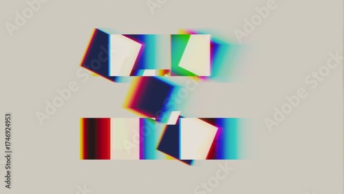 Colorful abstract background of cubes and squares. 3d render of shapes and colors with dispersion and refraction effects, forming abstract colorful illustration
