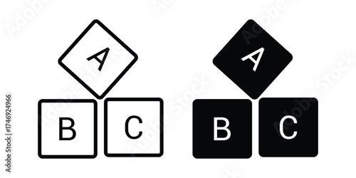 Baby ABC Cubes Icon Set for Kids Education, Preschool Learning, Toys, Alphabet Blocks, Early Childhood Development, and Nursery Graphic Design Projects.