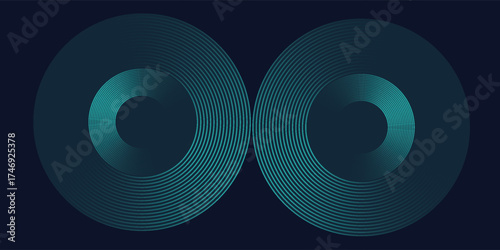 Blue abstract background with glowing circles. Swirl circular lines pattern. Geometric spiral. Twirl element. Modern graphic design.