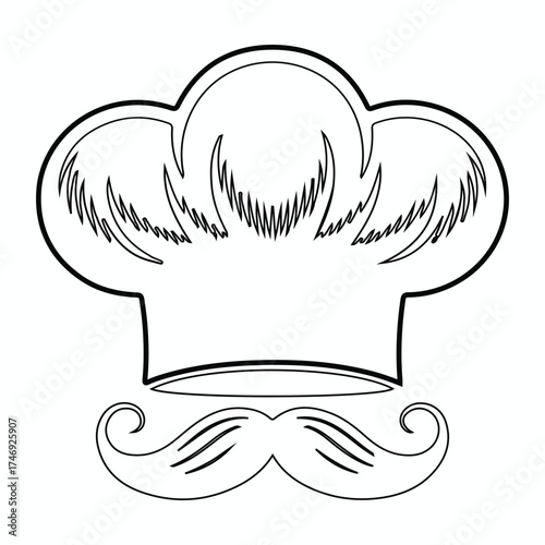 Classic chef hat and mustache drawing symbolizing culinary expertise and professional cooking