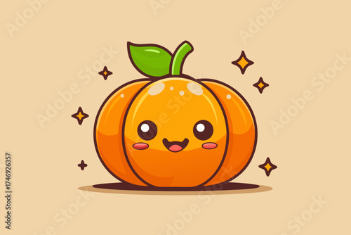 squat pumpkin with gentle triangular eyes and warm glow