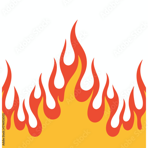 Stylized vector illustration of bright orange and yellow flames licking upwards against a white background