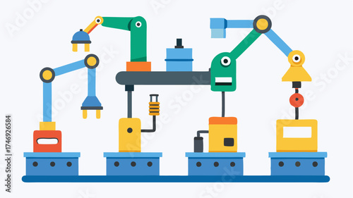 Customizable robotics stations allowing modifications for diverse production requirements highlighting flexibility in automation.