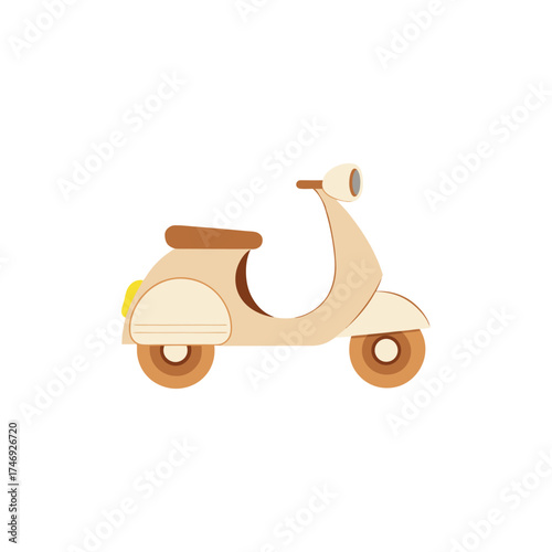 Retro scooter in beige and brown tones, isolated on white background.