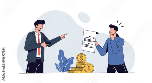 Business partners discuss financial document and money.


