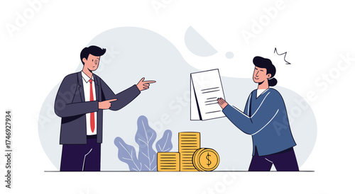 Business partners discuss financial document and money.

