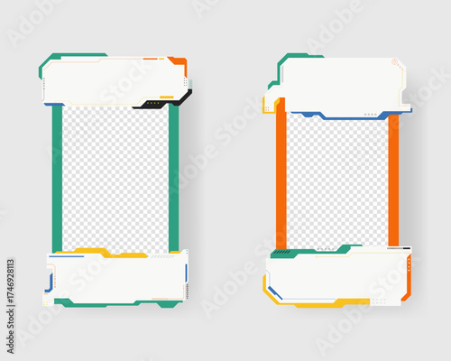 Collection of player frames template. Cyberpunk style. Game card frame mockup template design.