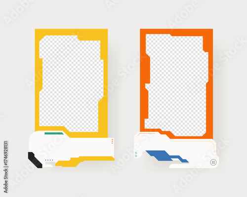 Collection of player frames template. Cyberpunk style. Game card frame mockup template design.