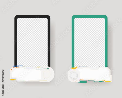 Collection of player frames template. Cyberpunk style. Game card frame mockup template design.