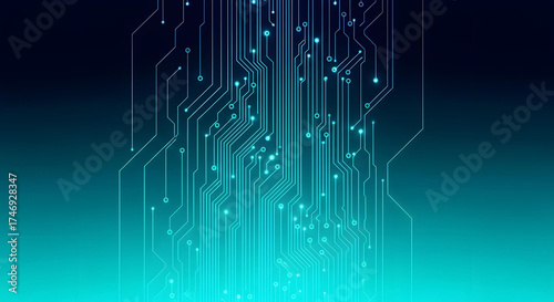 Futuristic Turquoise Circuit Network with Glowing Digital Pathways
