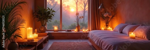 Cozy Ambient Lighting in Relaxing Interior Peaceful Home Decor & Spa Scene
