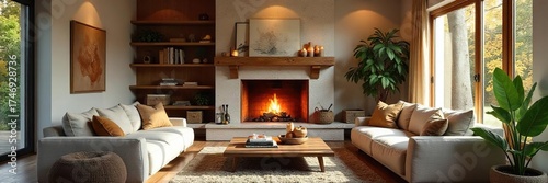 Serene Family Living Room with Cozy Fireplace Perfect for Relaxation and Quality Time