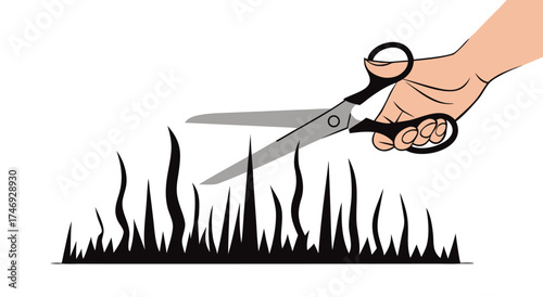 Scissors cutting tall grass in a field.

