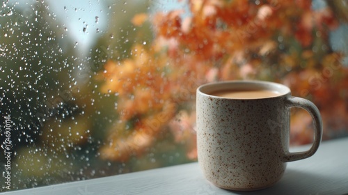 Embracing the warmth of cozy fall mornings with a cup of tea. Authentic moment. Inviting warmth: a cup of coffee engulfed in the chilly fall breeze. True story. Everyday scene.