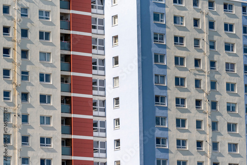 Gosport southern England UK. 06.10.2025. Colourful highrise apartments in Gosport town centre southern England UK.