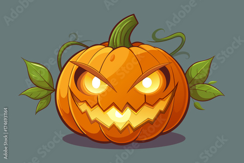 squat pumpkin with semi hollow angry eyes sharp teeth