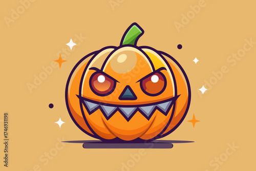 squat pumpkin with slanted triangular eyes spiky carved look